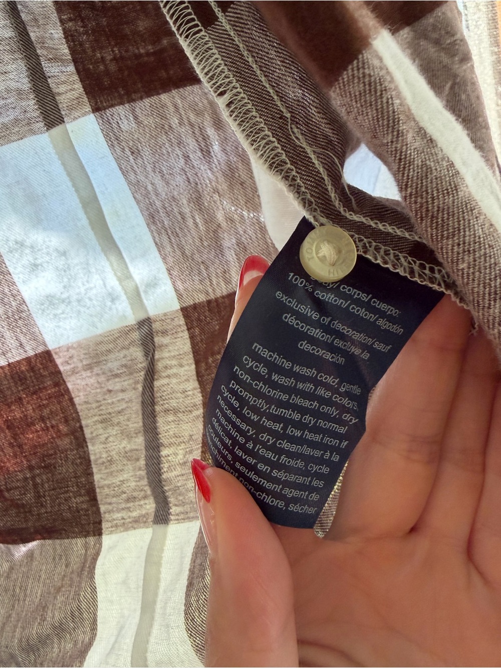 Tommy Hilfiger Brown and White Buffalo Plaid Button-Down Shirt - Picture 3 of 3
